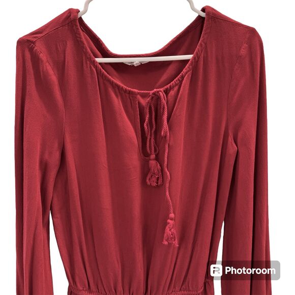Deep Red Long Sleeve Short Romper with Drawstring waist and neckline Size XS - Picture 4 of 7